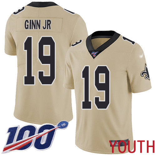 New Orleans Saints Limited Gold Youth Ted Ginn Jr Jersey NFL Football 19 100th Season Inverted Legend Jersey